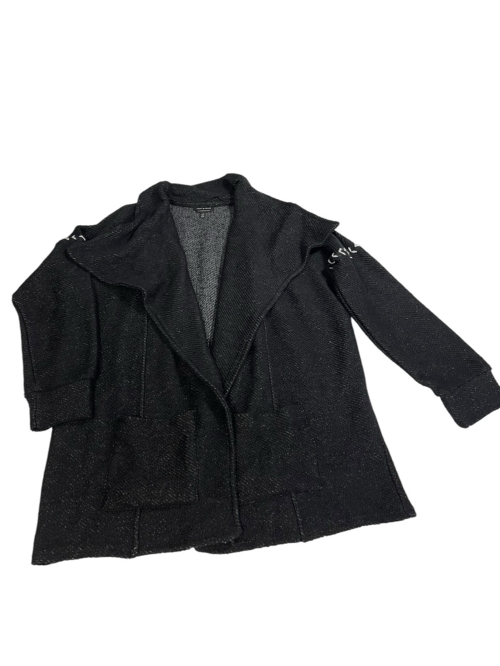 Lucky Brand Black Open-Front Knit Cardigan with Shawl Collar